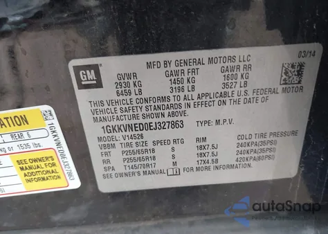 2014 GMC Acadia Sle-1 from USA, damaged, VIN 1GKKVNED0EJ327863